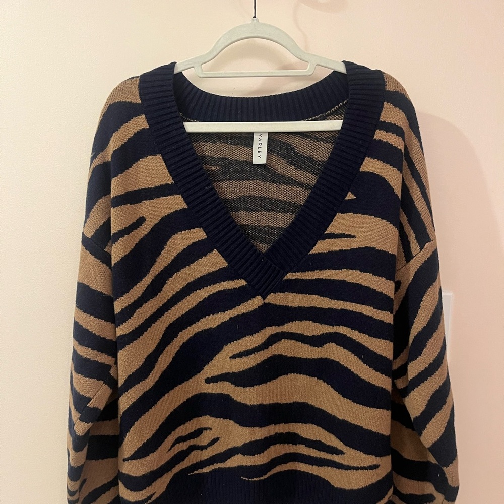 Varley Zebra Stripe Sweater - Navy and Tan